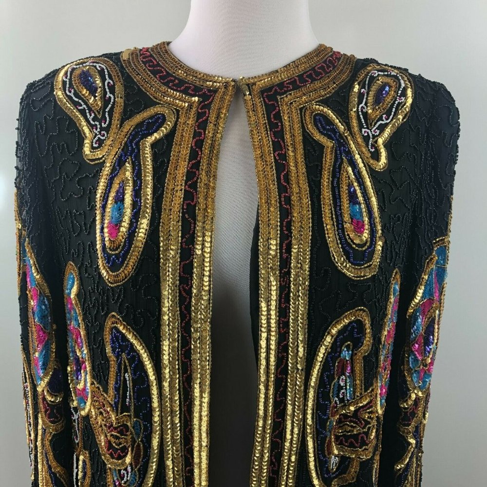 Vintage Laurence Kazar Silk Beaded Sequin Evening - Picture 2 of 9